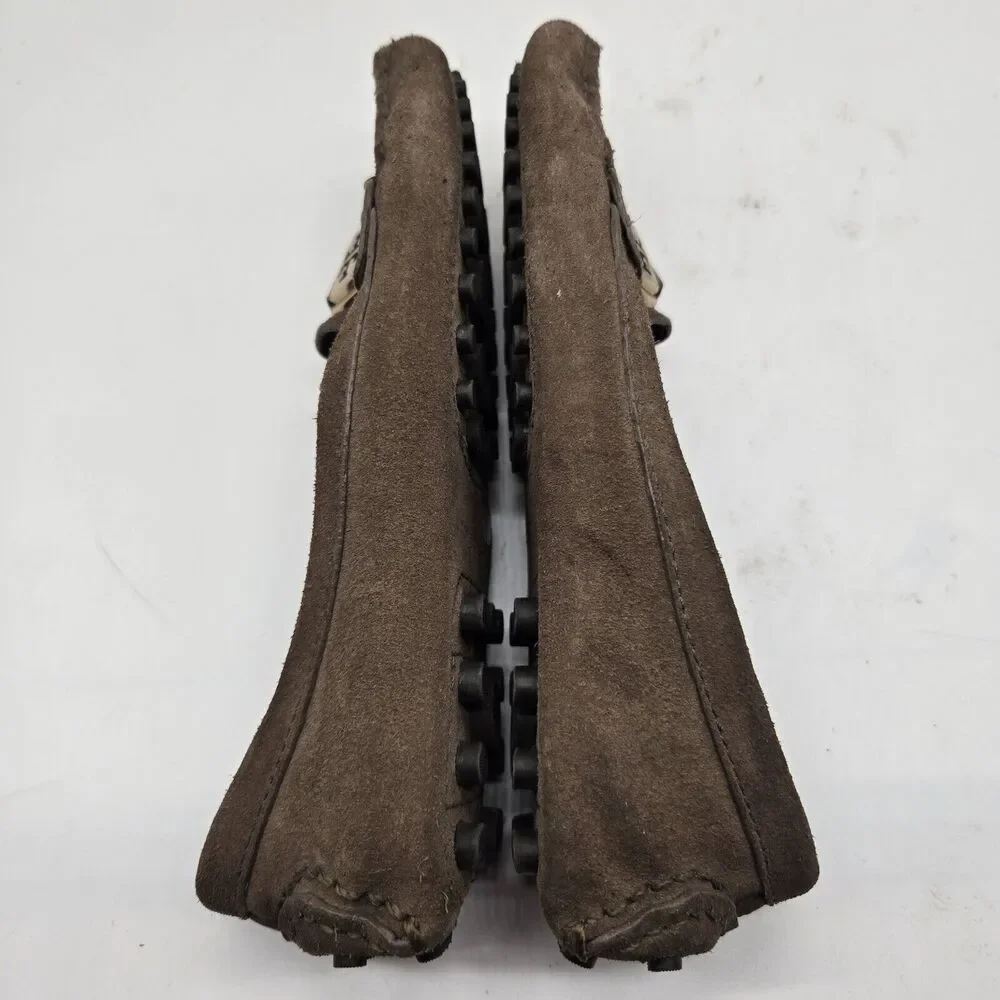 TORY BURCH KENDRICK Drivers Moccasin/Loafer brown Suede leather Gold Logo sz 5.5 - Picture 7 of 11